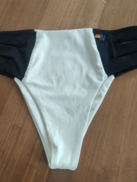 Aviator Nation S High Waisted Side Cut Out Color Block Cheeky Bikini Bottom -&- - Picture 2 of 7